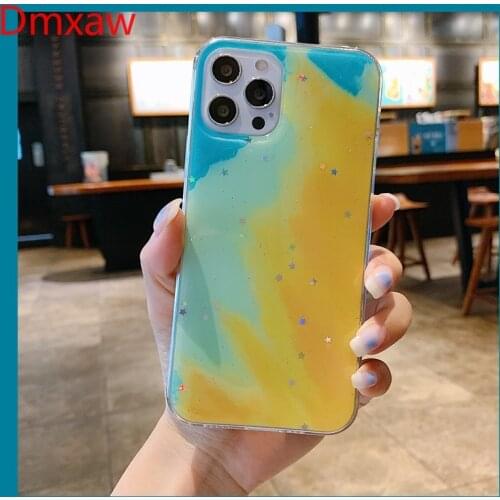 For Realme C17 7i C15 C12 C11 C2 5 5S 5i C3 6i Phone Case Watercolor Cloud Glitter Bling Star Epoxy Soft Cover