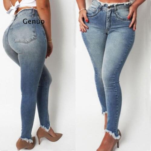 Sexy Jeans Women Skinny Light Color Washed Street Hipster Blue High Waist Pocket Female Casual Long Pencil Jeans