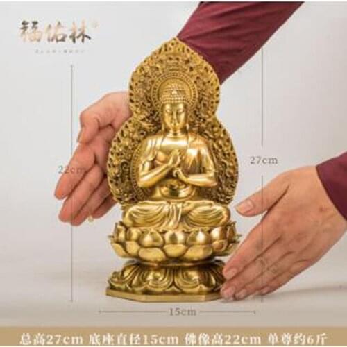 GOOD-27CM large -HOME lobby Temple Company Patron saint Buddhism efficacious Good luck Auspicious RU LAI Buddha brass statue