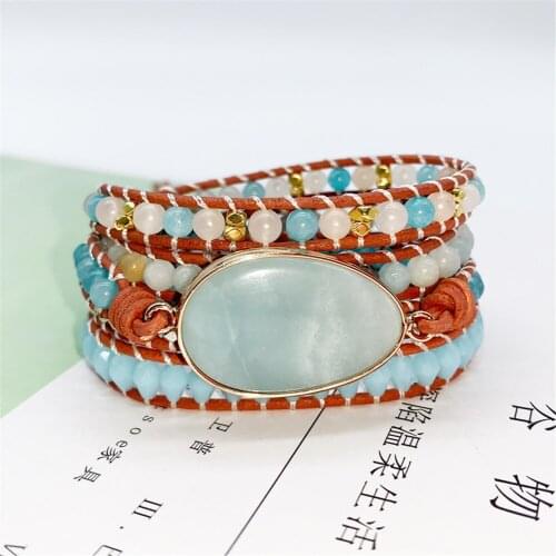 Hot Sale 1Pcs Natural Stone Retro Foreign Trade Tianhe Stone Bracelet Chain Beaded Multi-layer Woven Bracelet Drop Shipping