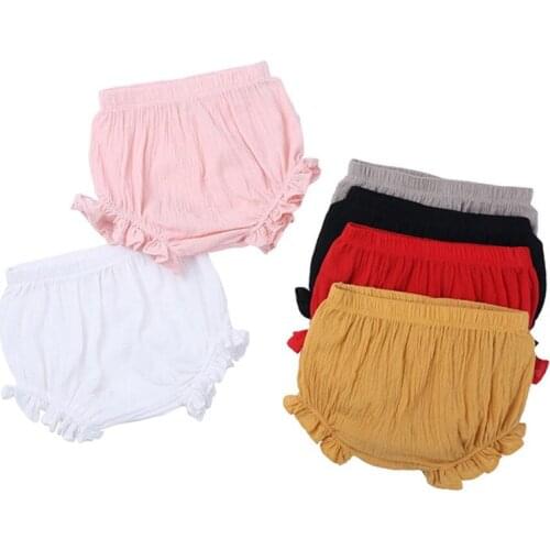 2020 Summer New Baby Ruffled Fashion Casual Large PP Shorts Infant Candy Color Cotton Linen Bloomers Toddler Girls Bread Pants