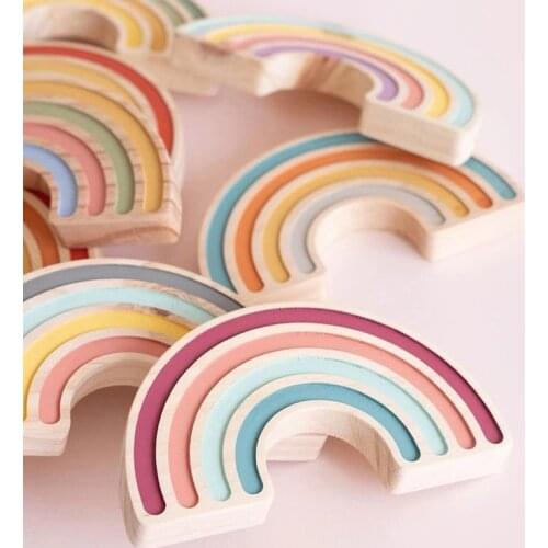 Ins Wooden Rainbow Ornament Kids Room Decoration Photography Props Nordic Nursery Decor Children Building Blocks Toys