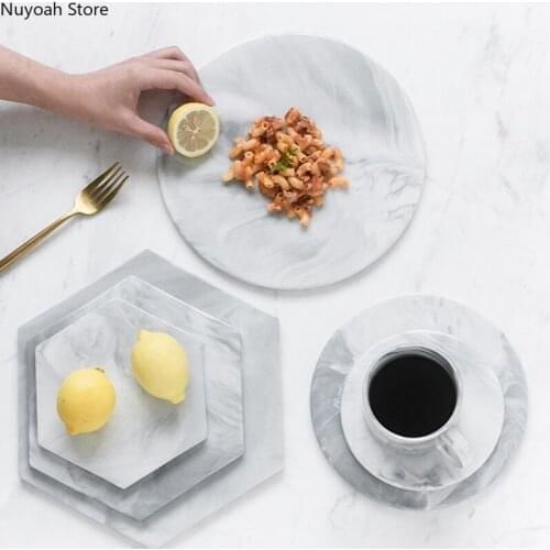 Nordic Simple Solid Color Ceramic Marble Dinner Plate Western Food Plate Sushi Plate Storage Tray Household 8 Inch Round Tray