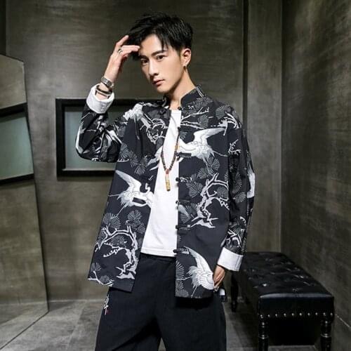 Crane Traditional Chinese Blouse Hanfu Kung Fu Outfit Chinese Coat Shanghai Tang Suit Oversized Chinese Mandarin Jacket FF2324