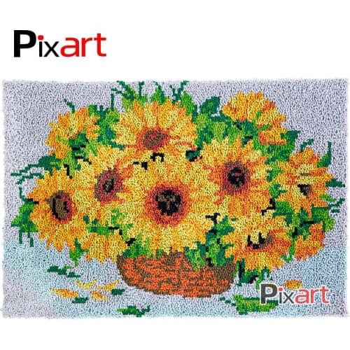 Latch Hook Rug Basket of Sunflowers Crochet Tapestry Kits DIY Carpet Rug Chunky Yarn Needlework Knitted Floor Mat Arts & Crafts
