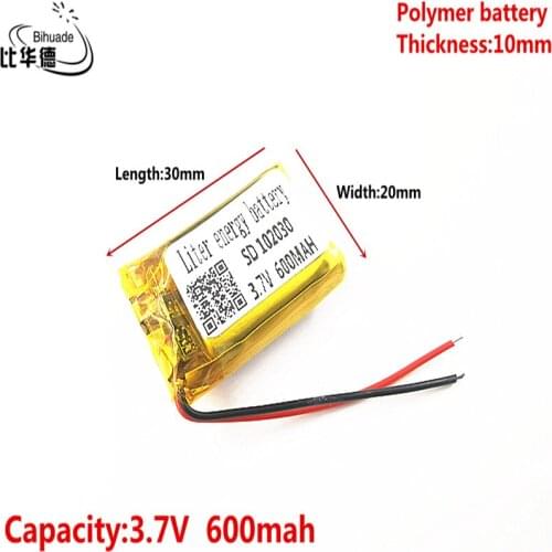 Liter energy battery Good Qulity 3.7V,600mAH 102030 Polymer lithium ion / Li-ion battery for tablet pc BANK,GPS,mp3,mp4