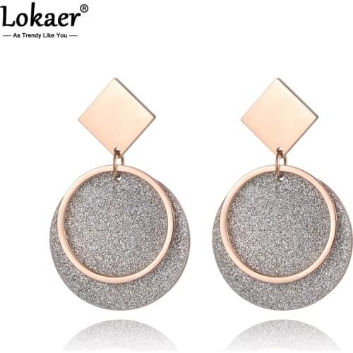 Lokaer Hyperbole Stainless Steel Geometric Earrings Jewelry Trendy Frosted Circle Bohemia Stud Earrings For Women Girls E18443