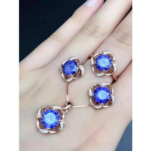 The Best GiftFor your girl Friend Kyanite Jewelry set 925 sterling silver 1pc Ring,1pc Pendant,2pcs Earring