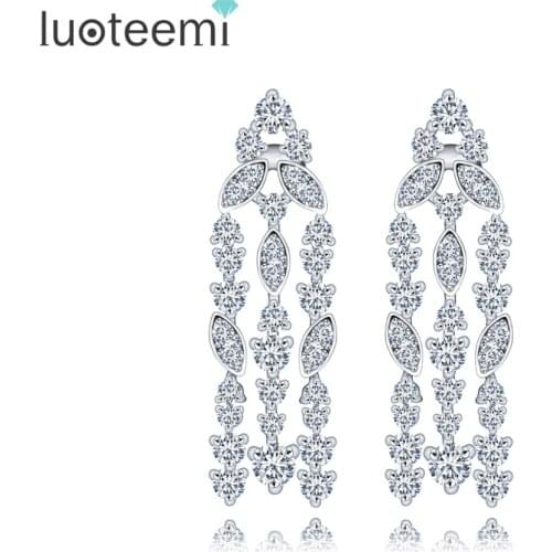 LUOTEEMI Wholesale 2016 Newest Korea Style White Gold-Color Cubic Zircon Luxury Tassel Classel Earrings For Wedding Jewelry