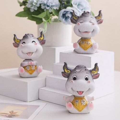 Resin Cute Cow Decoration Good Luck Cow Small Sculpture Table Decoration Accessories Chinese Style Design Good Meaning Gift