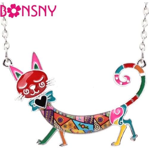 Bonsny Statement Maxi Enamel Kitten Cat Choker Necklace Alloy Pendant Chain Collar Animal Pets Accessories Jewelry For Women