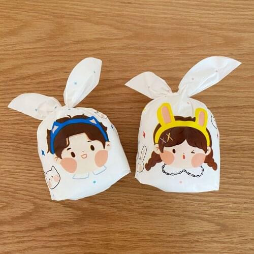 50 Pieces/lot Drawstring Bag New Children Rabbit Ear Cartoon Pouch Gift Cookies Cute Boys Girls Candy Snacks Food Plastic Bags