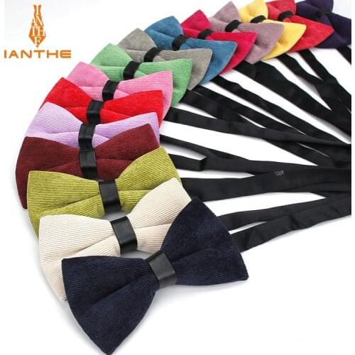 Ianthe Mens High Quality Bow Tie Solid Wedding Bowtie Corduroy Necktie Soft Cotton Butterfly Pu Decorative Pattern Neck Ties