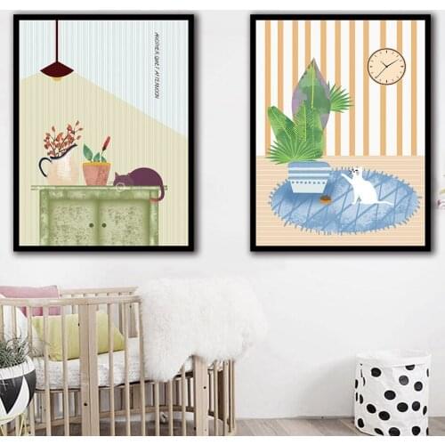 Table Cat Modern Art Wall Painting Decor Poster Print Photo for Living Room Decoration Nordic Print B5092