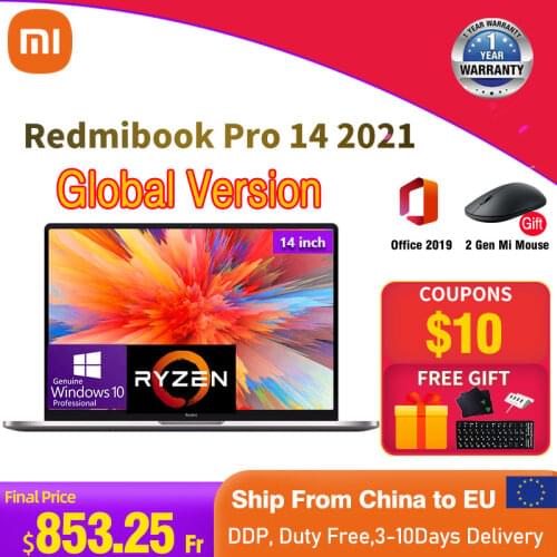 2021 Xiaomi Laptops Mi RedmiBook Pro 14 Notebook AMD Ryzen 7 5700U / Ryzen 5 5500U 16GB Ram 512 SSD Computer 14 inch Windows 10