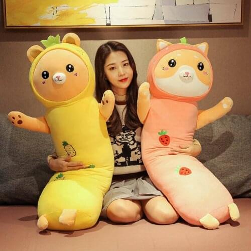55cm-110cm New Long Plush Pillow Cat Stuffed Toy Pineapple/Strawberry Cat Stuffed Pillow Baby Girlfriend New Year Birthday Gift
