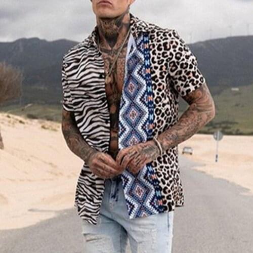 2021 New Summer Mens Loose Casual Trend Printing Short-sleeved Shirt Cardigan Thin Section Mens Slim Lapel Shirt African Male