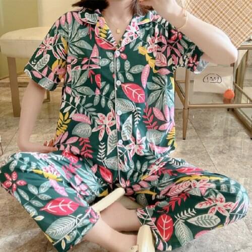 New Sale Women Home Wear 2020 Summer Short Sleeved Women Pajamas Set Long Pant Pyjamas Sets Cotton Leisure Sleepwear Set