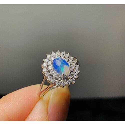New Natural Opal Ring 925 Silver Womens Ring Elegant Luxury Style Main Stone Size 5x7mm