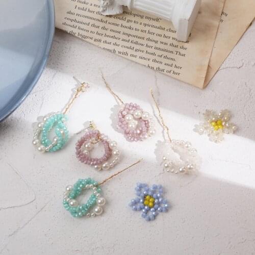 Gentle glass crystal imitation pearl braided winding ring flower DIY handmade hair jewelry earrings accessories material