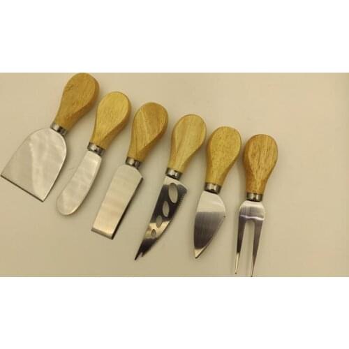 Rubber wood handle cheese knife cream cheese stainless steel knife small knife set kitchen supplies avocado knife