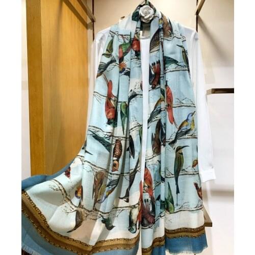Women Winter Scarf 100% Cashmere Scarfs Pashmina Scarves Multi Function Wraps Accessory 300s 200cm Long Shawls Birds Printed