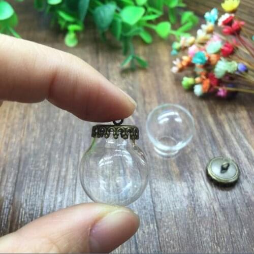 5sets/lot 20*12mm Glass globe with crown bronze base set glass vial pendant DIY glass bottle dome cover necklace pendant charms