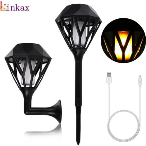 USB Charging Solar Flame Flickering Lawn Lamp Led Torch Light Realistic Dancing Flame Light Waterproof Outdoor Garden Decor Lamp