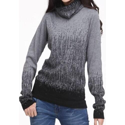 Womens Gradient Black Blue Vintage Knitted Cashmere Sweater Women Winter Turtleneck Thick Sweaters And Pullovers S10