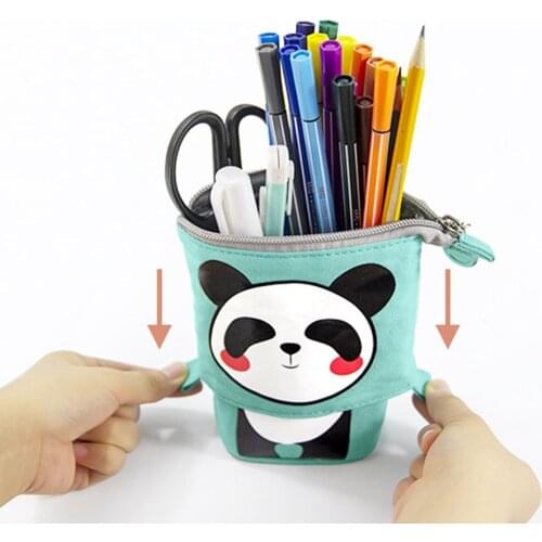 Creative Retractable Canvas Pencil Case Kawaii Cat School Pen Cases Big Stationery Bag Cute Pen Holder Gifts For Kids Pen Bag