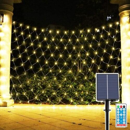 3X2M 200LED Solar Net Light Outdoor Mesh Fairy String Light Waterproof 8 Modes Backyard Patio Balcony Wall Roof Curtain Light