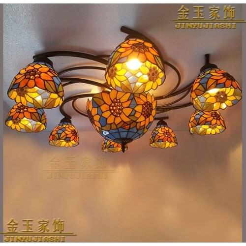 European style sunflower stained glass Tiffany ceiling lighting bedroom 9 large living room bedroom dining room lighting