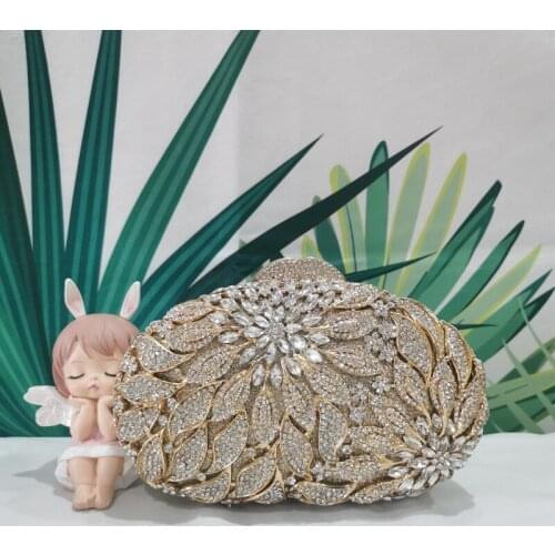 High Quality Gold Color Woman Clutches Purses White Diamond Lady Dinner Gentle Evening Bags Female Party Wedding Bridal Handbag