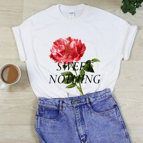 Sweet Nothing Flower Printed Femlae Casual Tshirt Short Sleeve Cotton Aesthetic Tees Loose Vintage Women Graphic Tops Shirts