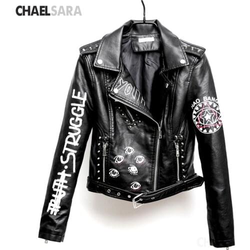 ZAAHONEW Women Autumn Winter Faux Soft Leather Jackets Coats Lady Black PU Rivet Zipper Epaulet Cool Lady Pu Leather Jackets