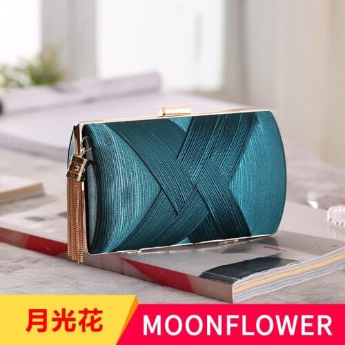 Female bag fold satin woven bag metal tassel drum bag evening party bag dress clutch bag diagonal small bag handbag women Bolso