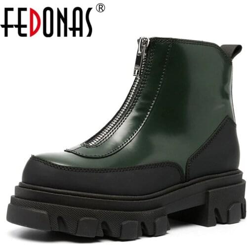 FEDONAS Brand Women Thick High Heels Ankle Boots Platform Genuine Leather Punk Party Shoes Woman Autumn Winter Short Shoes Pump