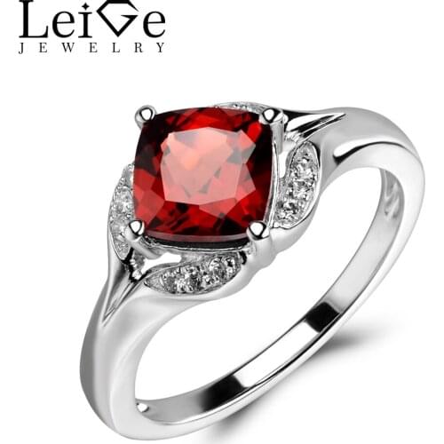 Leige Jewelry Natural Garnet Ring Sterling Silver 925 Red Gemstone Engagement Promise Rings for Women Anniversary Gift