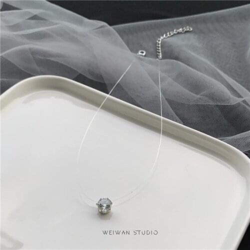 1@# 1piece Female Female Gift Transparent Fishing Line Necklace Invisible Women Rhinestone Choker Necklaces