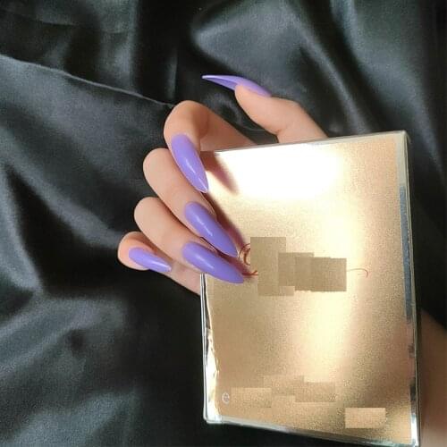 24pcs/set Extra Long Fake Nails Full Finished Purple Stiletto False Nails with Glue Girls Salon Artificial Nail Art Decal Tips