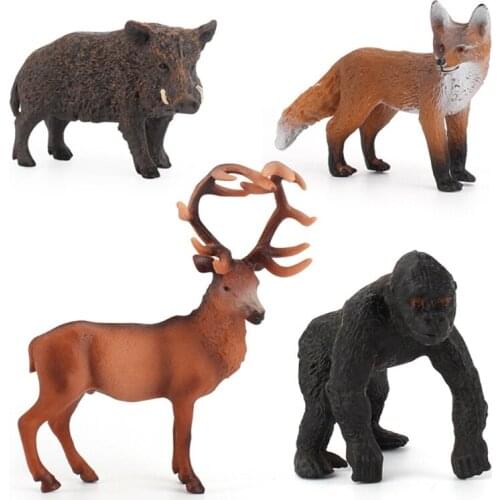 4PCS Simulation forest wild plastic animals figure model Warthog Chimpanzee Deer figurine toy