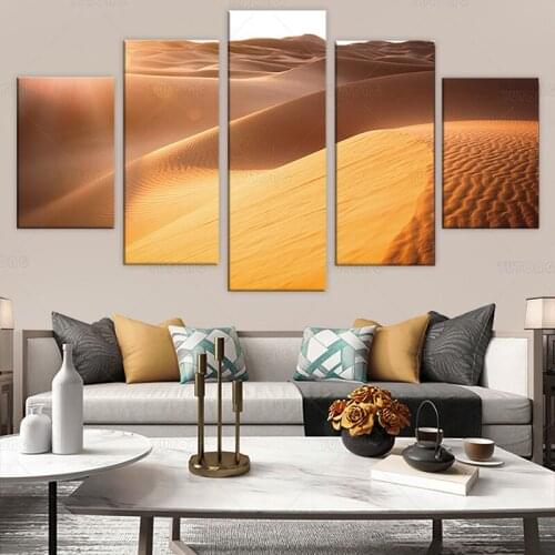 Print desert Painting 5 Piece Canvas Art Sunshine Desert Canvas Wall Pictures for Living Room Home Decor painting Dropshipping