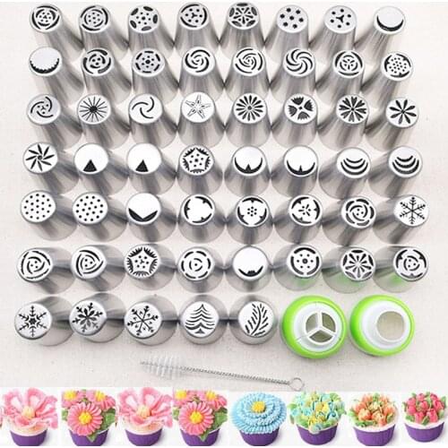 56PCS Stainless Steel Cake Tips Icing Piping Tip Russian Nozzles Cream Pastry Tips Fondant Cake Decorating Tools Cakes Mold