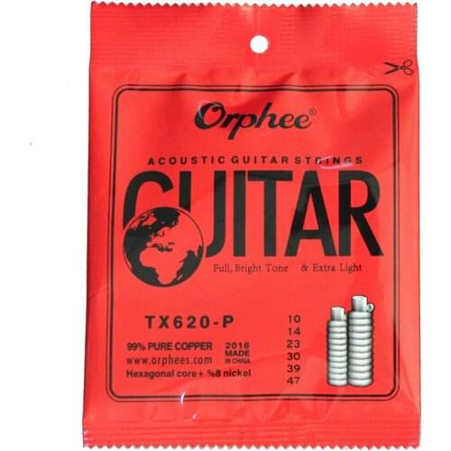 10 Sets Orphee TX620-P Pure Copper Acoustic Guitar Strings ,Extra Light (.010 .014 .023 .030 .039 .047)