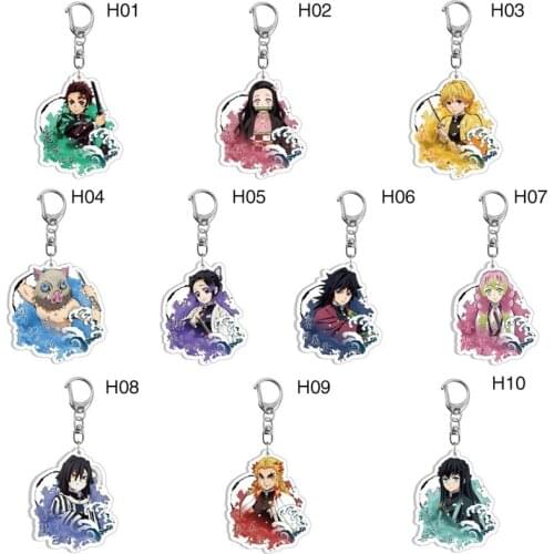 Anime Demon Slayer Kimetsu no Yaiba Keychain Acrylic Ghost Blade Pendants Cute Cartoon Bag Key Chains Cosplay Jewelry Gift