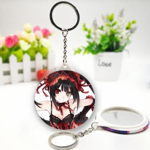 Anime DATE A LIVE Keychain Tokisaki Kurumi Cartoon Keyring with Makeup Mirrors for Backpack/Bag Accessories or Collection