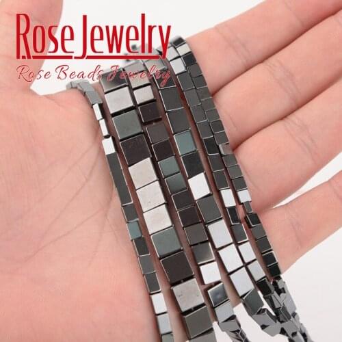 Natural Black Flat Square Hematite Stone Beads Loose Spacer Charm Beads For Jewelry Making DIY Bracelets Necklaces Accessories