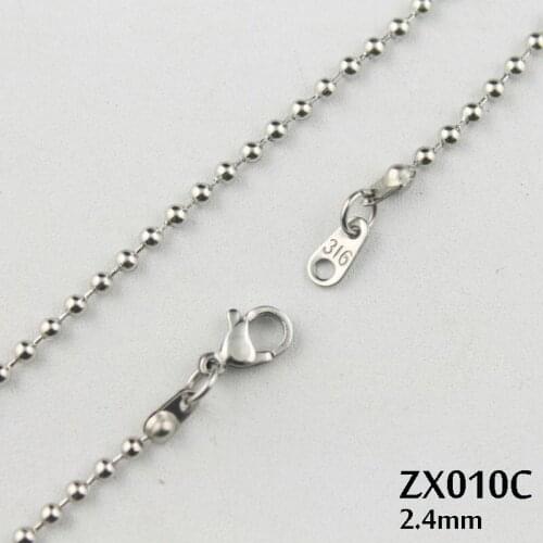 2.4mm ball chain stainless steel necklace with tag use lobster clasp -16"-36" length fashion beads chains 20pcs ZX010C