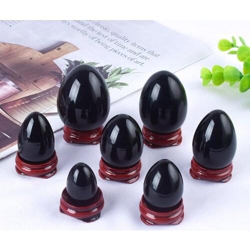 Black Obsidian Yoni Egg with No Hole for Pelvic Floor Health Care Vagina Tightening Kegel Exercise Massage Ball With Wooden Base