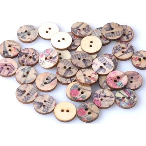 Mixed Eiffel Tower painted Wooden Round decorative Buttons for Scrapbooking Craft Sewing Supplies 50pcs 15mm MT0444X